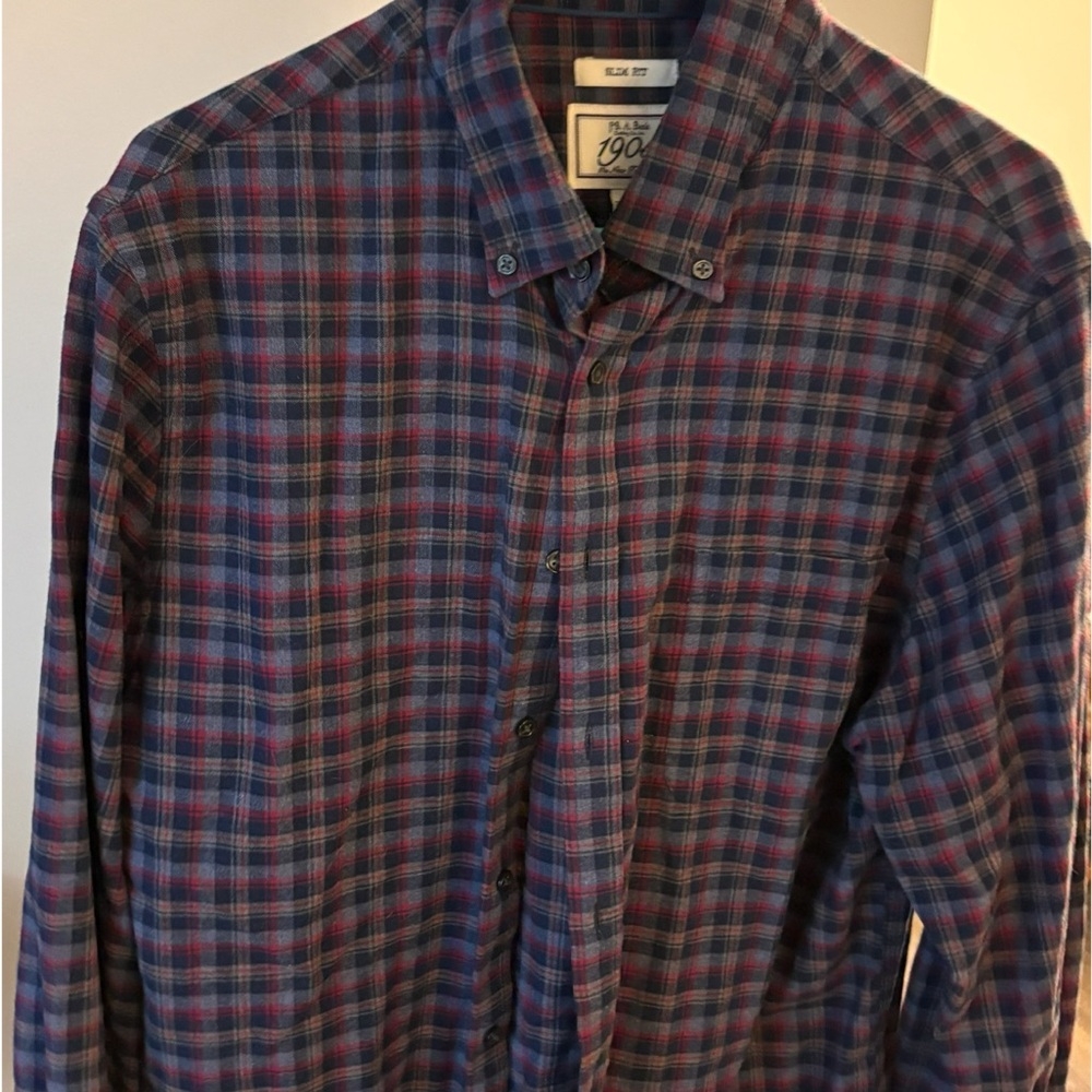 Jos. A. Bank Men's Plaid Shirt - Blue and Red